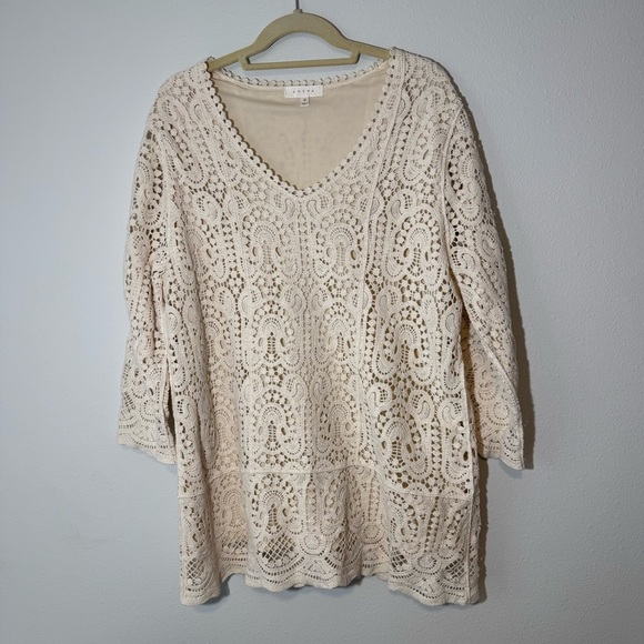 Adiva Tops - Cream Adiva Crochet Knit Tunic Shirt Women’s Size 1X